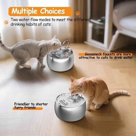 Cat Water Fountain Stainless Steel 2.5L/84oz Quiet Automatic Pet Water Dispenser - Picture 6 of 8